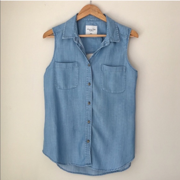 American Eagle Outfitters Tops - American Eagle Sleeveless Cutout Chambray Shirt